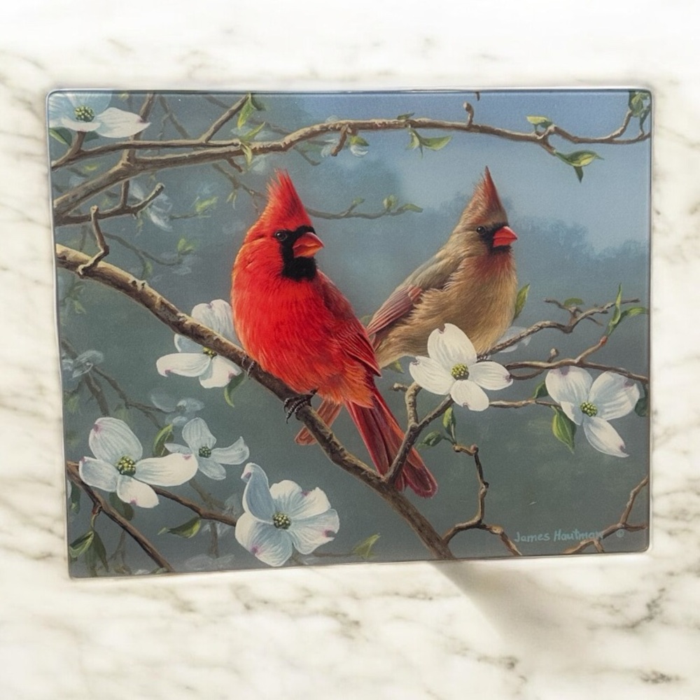 ***SOLD*** Beautiful Songbirds Cardinal Tempered Glass Cutting/Charcuterie Board - Picture 1 of 3